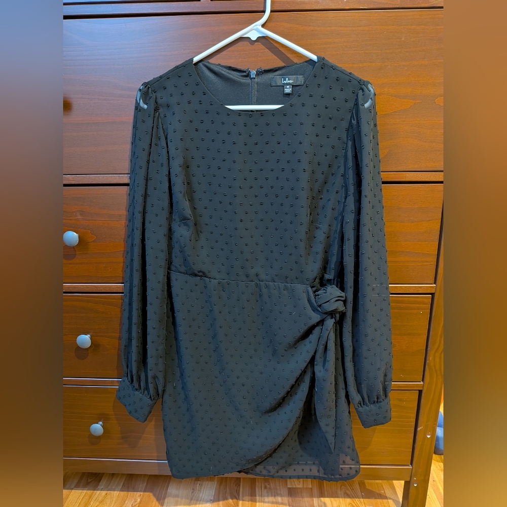 Lulu's Black Long Sleeve Sheer Polka Dot Cocktail Dress Sz M Holidays Wedding
